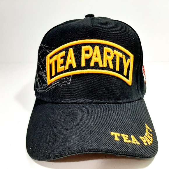Tea Party Mens Puff Embroidered Hat Cap Black Adju - Picture 1 of 6